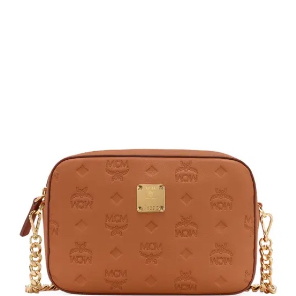 MCM Cognac Crossbody Bag with Gold Accents